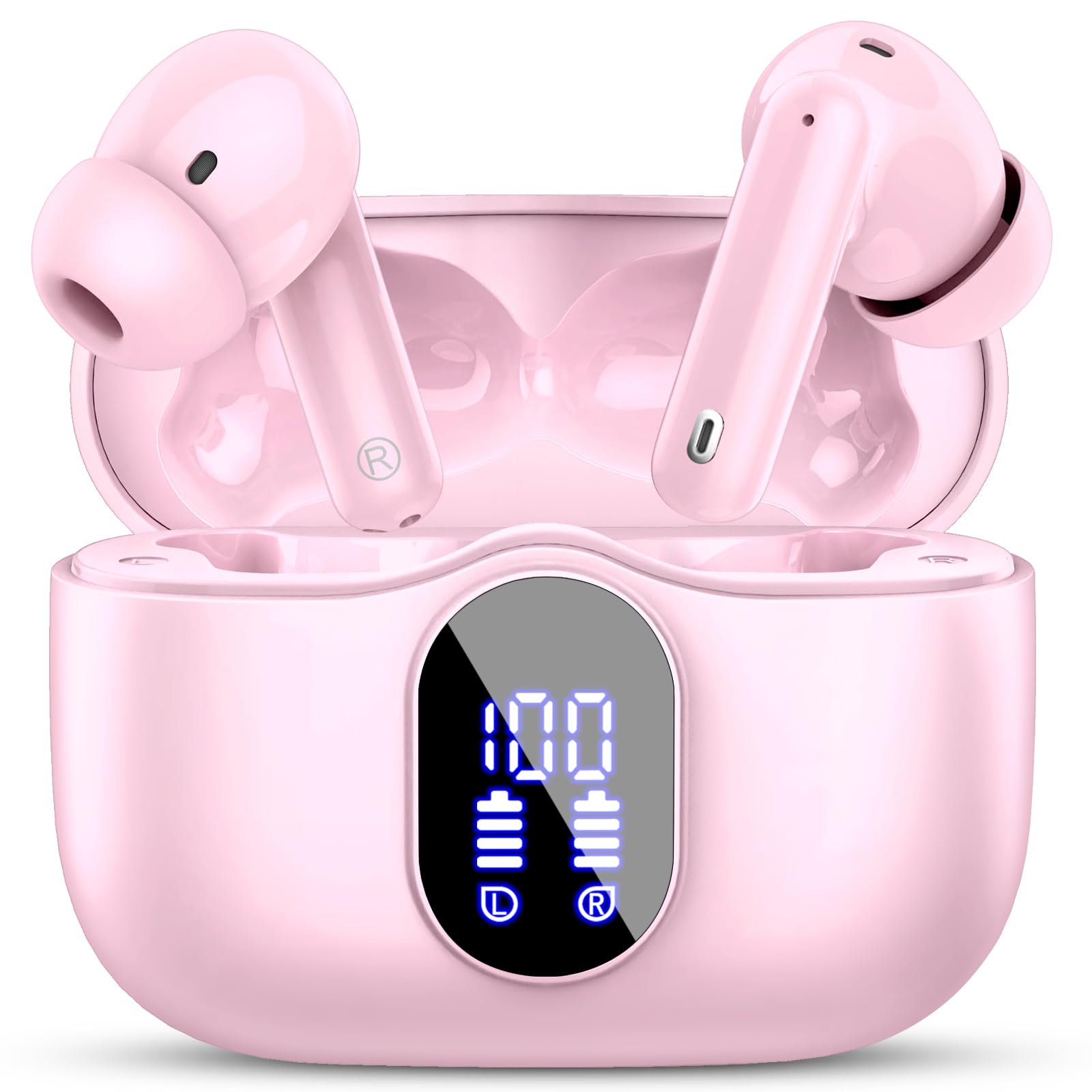 Wireless Earbuds, Bluetooth Headphones 48H Playtime Ear Buds with LED Power Display, IPX7 Waterproof Bluetooth 5.4 Earphones in-Ear Earbuds with 4 Mic for Android iOS Cell Phone Laptop, Light blue