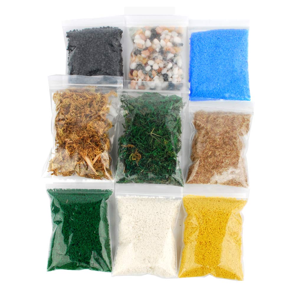 NWFashion 9 Bags Total 300Gram Scenery Basing Material KitÃ¯Â¼ÂStone,Snow,Grass,Moss Stick,River,Desert