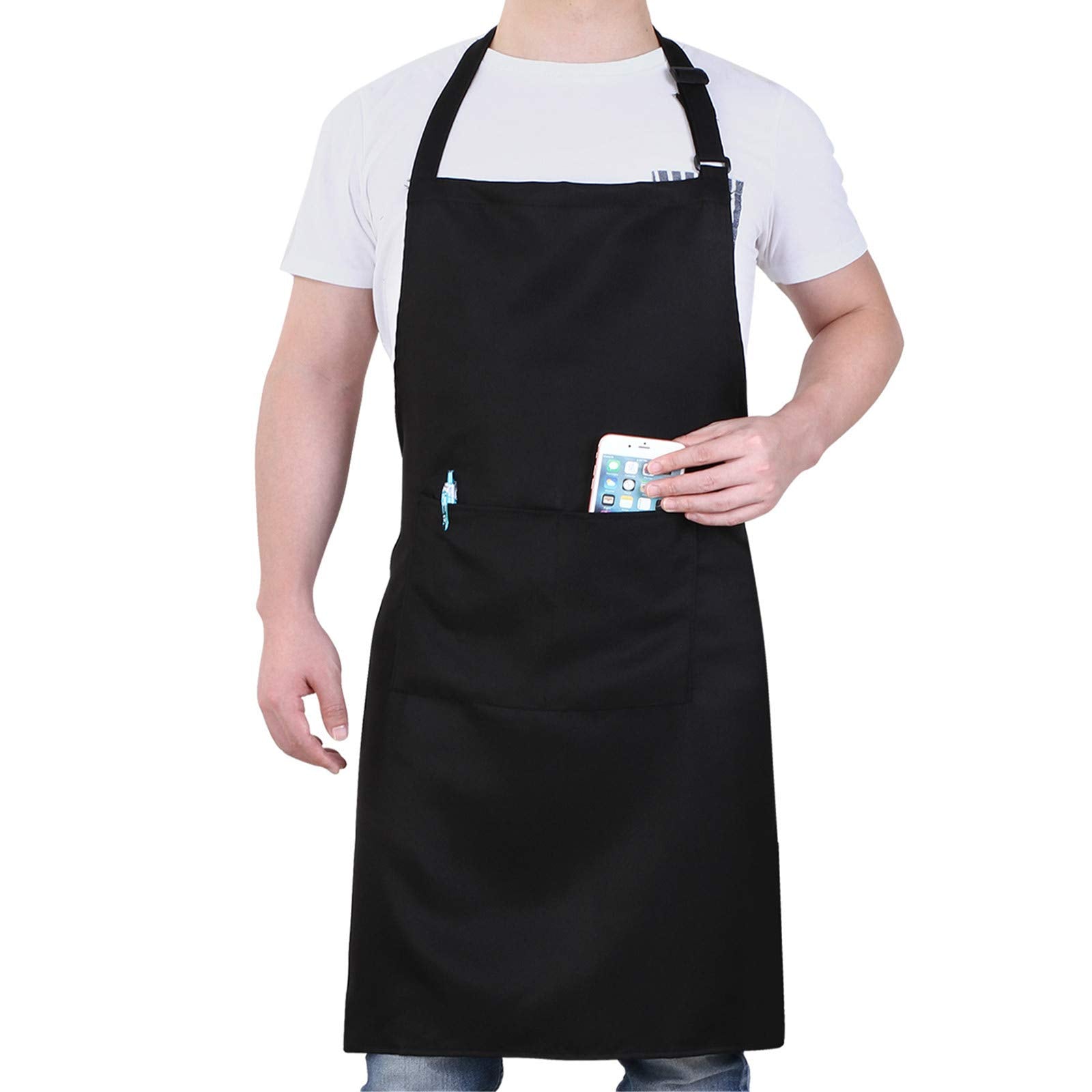 Will Well Chef Apron for Men and Women - 33" x 27" Large with 38" Waist Ties for a Comfy and Snug Fit, Durable and Lightweight, with 2 Spacious Pockets for Your Cooking Essentials - 1-Pack, Black