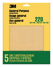 3M Sandpaper, 220 Grit, 5 Sheets, 9 in x 11 in, Sands Paint, Wood & Metal, Great For General Purpose Sanding, Very Fine Aluminum Oxide Sand Paper (9000NA-20)
