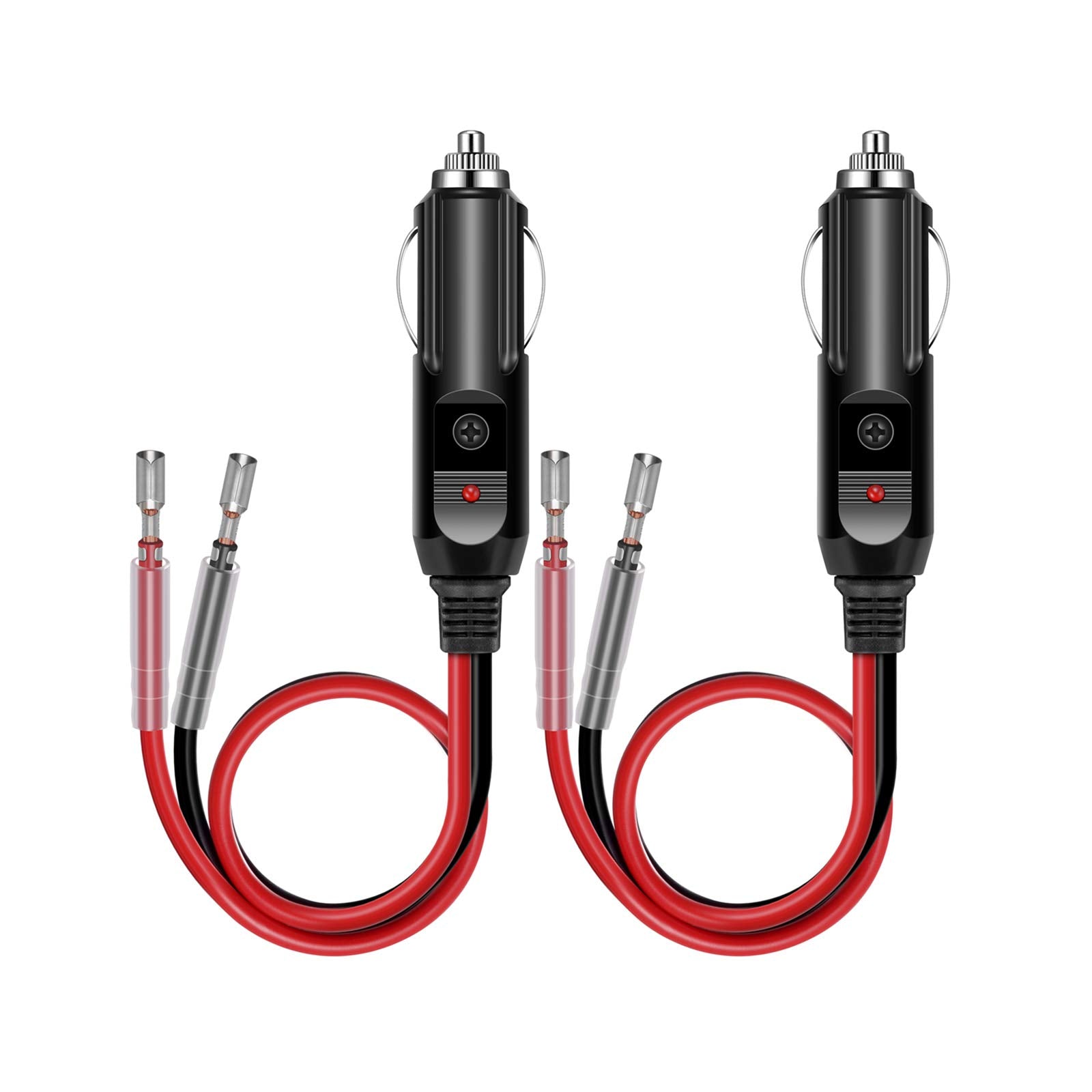 YONHAN Zigarettenanzünder Stecker 12V mit Sicherung 2 Stück, Zigarettenanzünder-Steckeradapter mit Kabel und LED-Licht, 12V Steckerbuchse 30cm 16AWG Verlängerungskabel mit 15A Sicherung