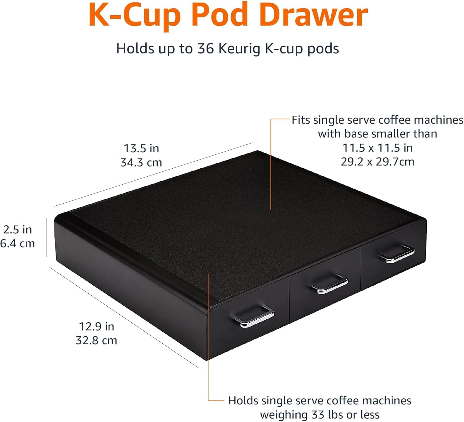 Amazon Basics Coffee Pod Storage Organizer Drawer for K-Cup Pods, 36 Pod Capacity, Black