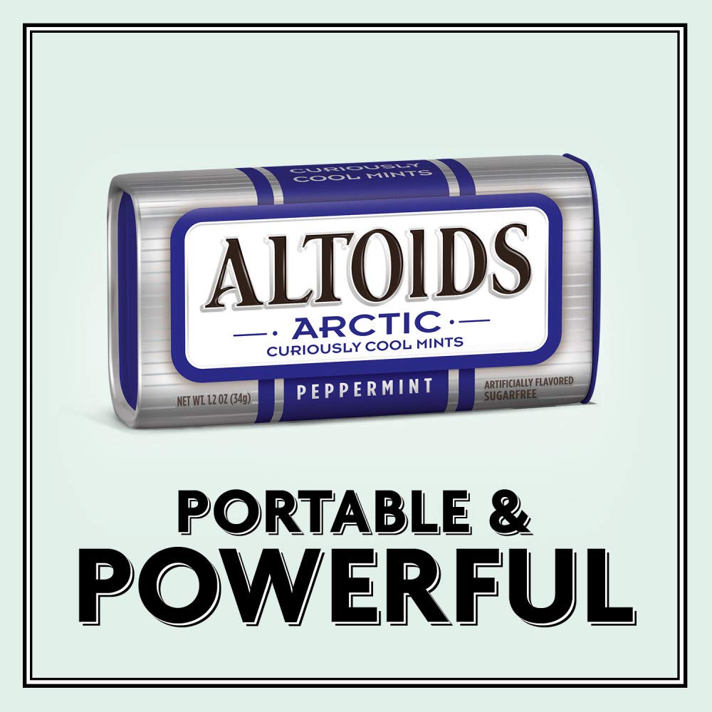 ALTOIDS Arctic Peppermint Breath Mints - Altoids Hard Candy Bulk, Sugar Free Mints 1.2 oz Tin, Pack of 8