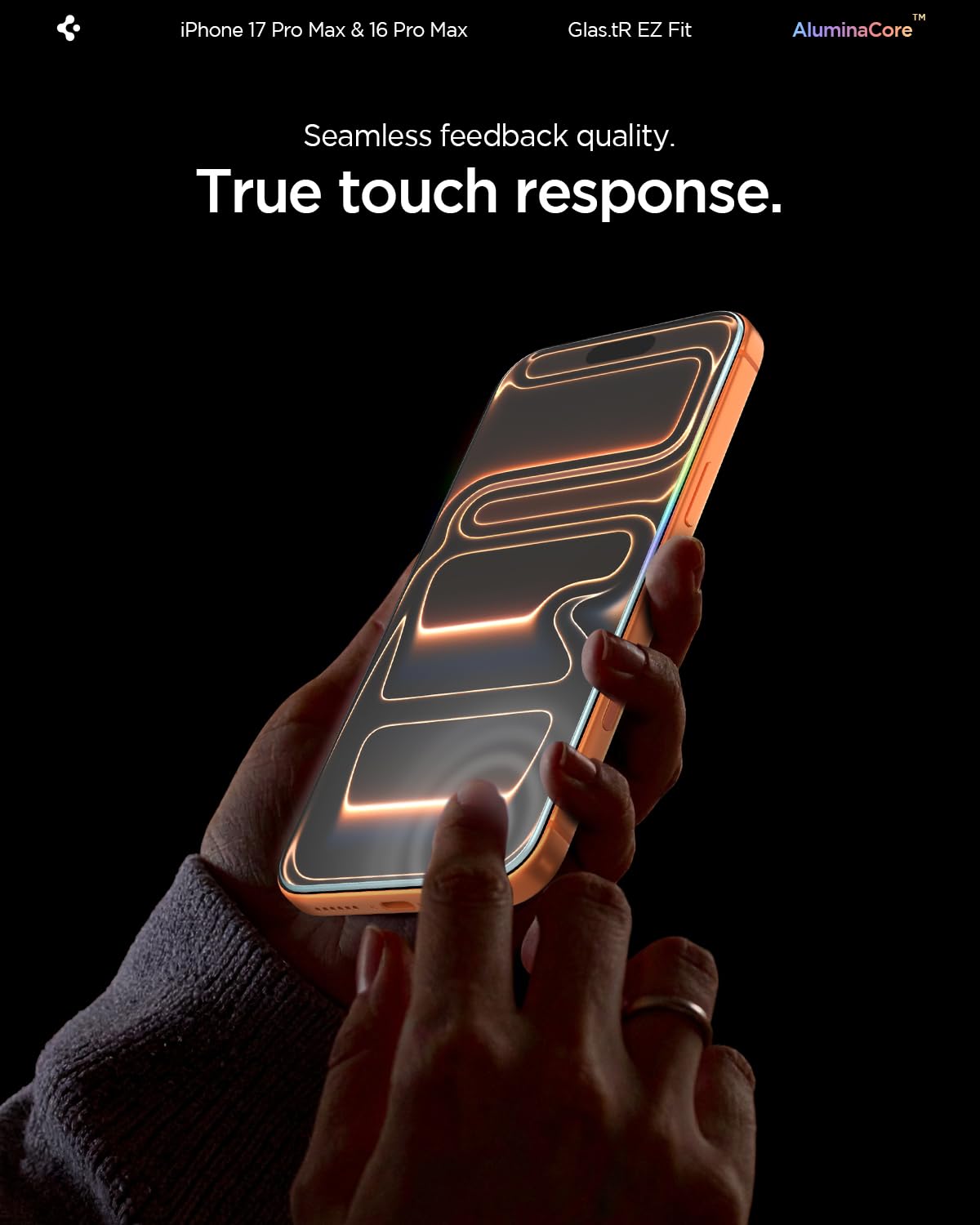 Spigen AluminaCore Tempered Glass Screen Protector [Glas.tR EZ Fit] designed for iPhone 17 Pro Max | iPhone 16 Pro Max [2 Pack] 9H+ Hardness, Aluminum-Enhanced Durability