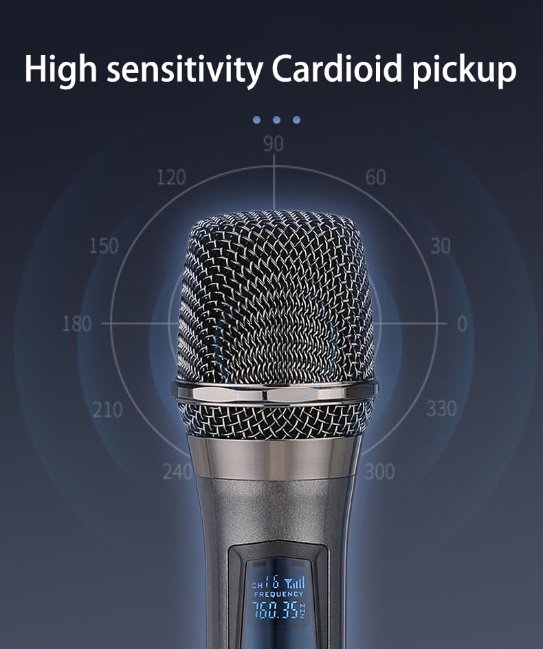 Wireless Microphone, Rechargeable Fixed Frequency Wireless Dual Microphone, Dual Handheld Dynamic Microphone,Karaoke Singing, Weddings DJ,Party, Church, Classroom use, 200 feet, Gray