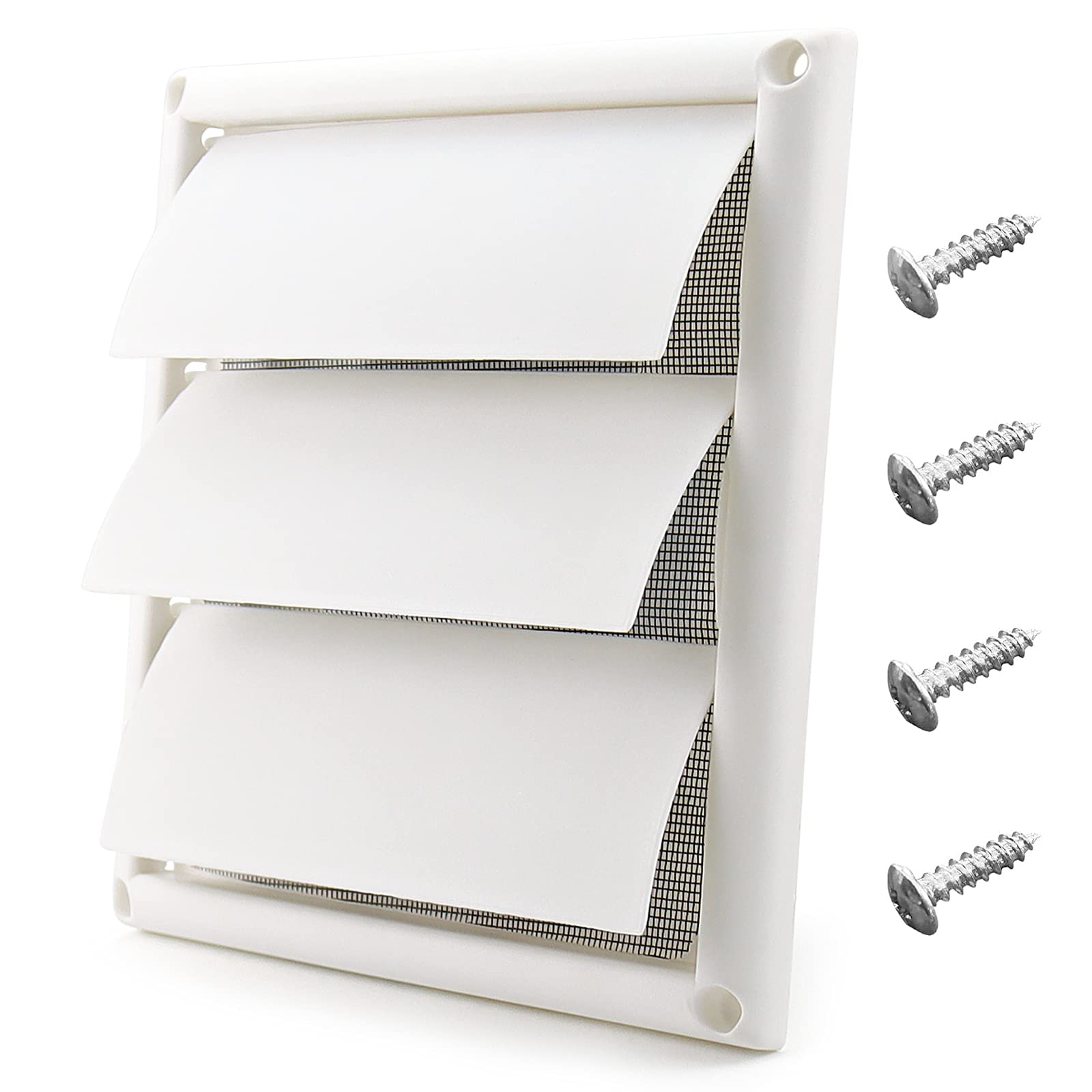 Funmit 6" Louvered Vent Cover 8" x 8" Oversize Outside Dimensions for Exterior Wall Vent Hood Outlet Airflow Vent Dryer Air Vent (White)