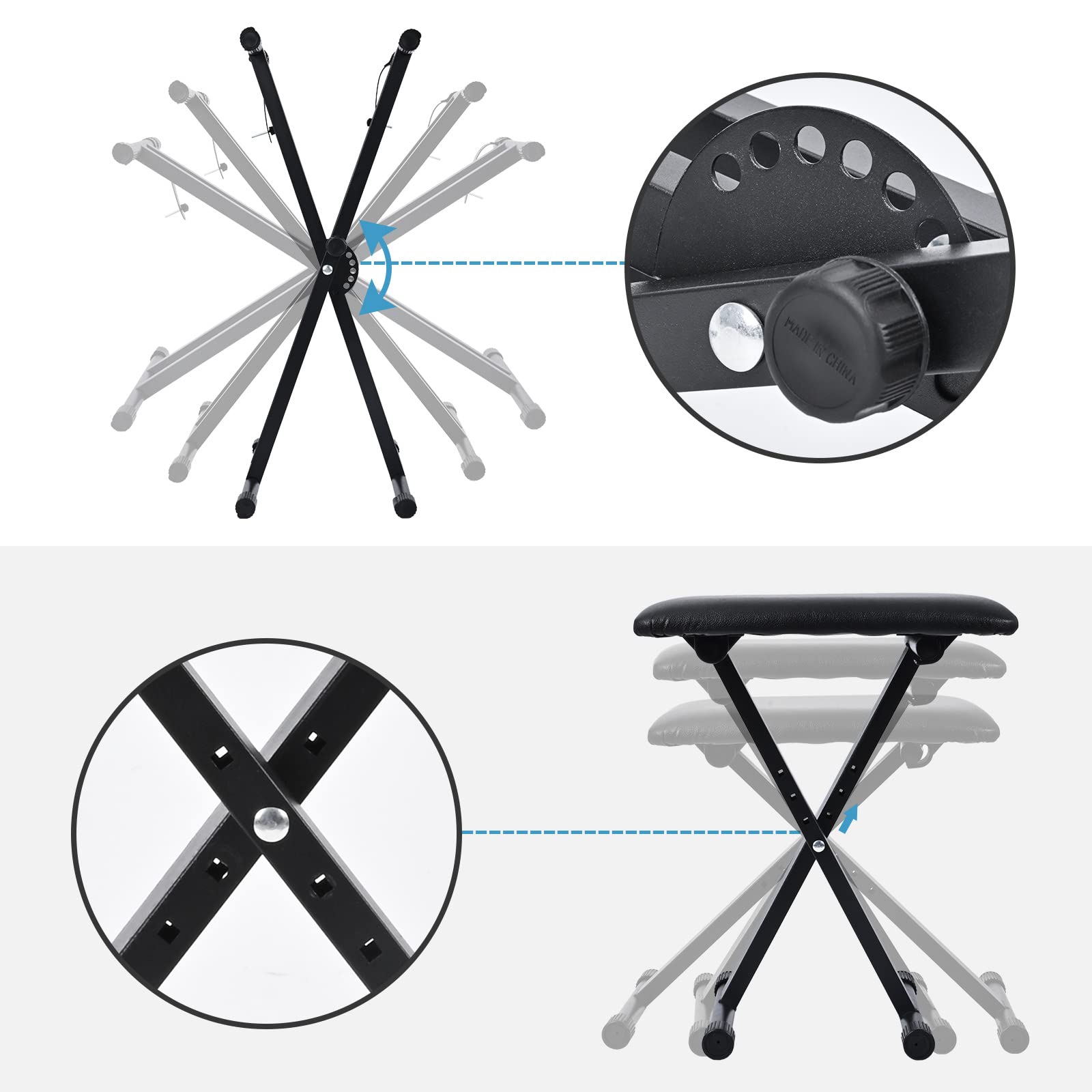 tipatyard Keyboard & Bench Set, 2024 Upgrade Heavy Duty Double-X Keyboard Stand, Adjustable & Portable Digital Piano Stand with Locking Straps