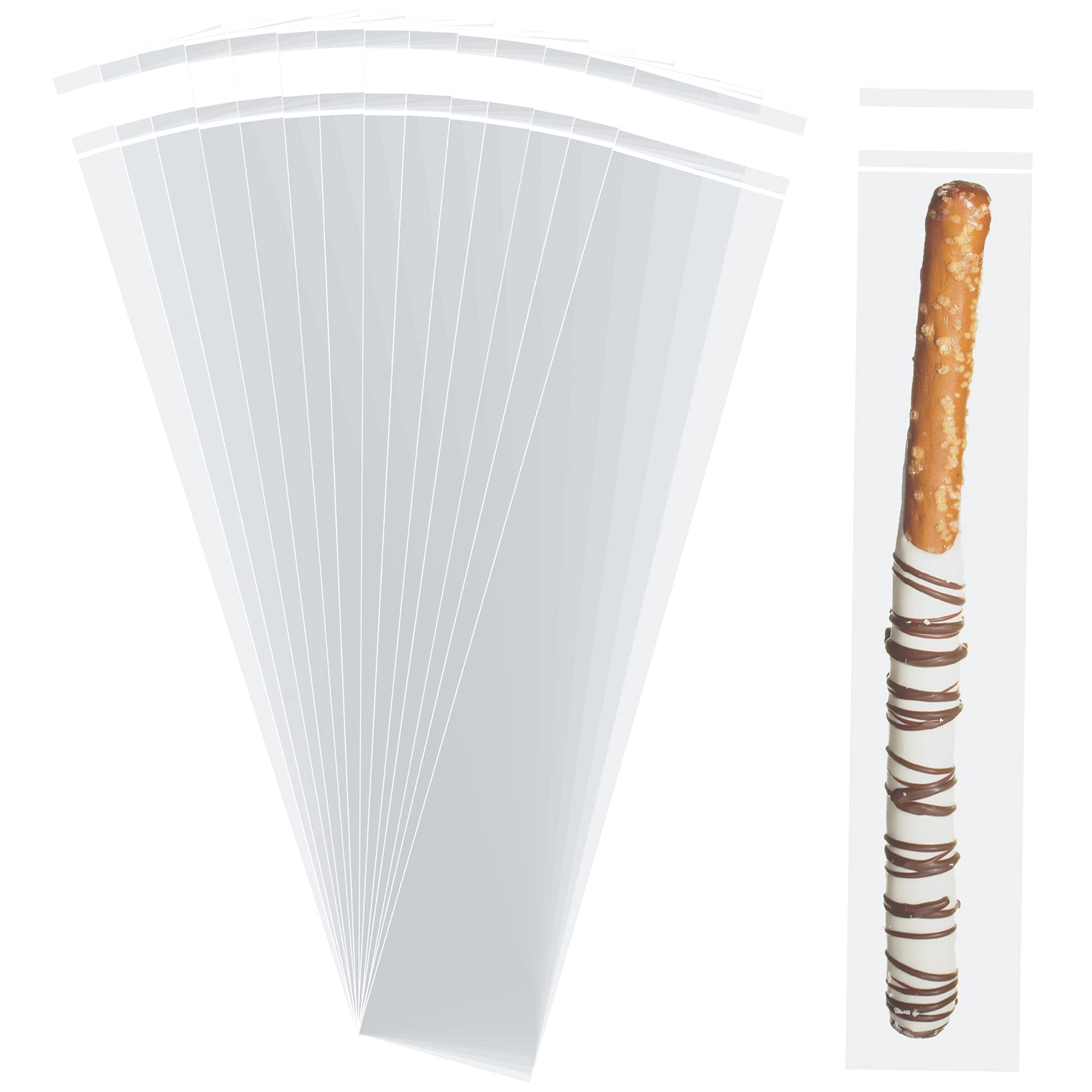 Morepack Self Sealing Cellophane Bags,2x10 Inches 100 Pcs Clear Pretzel Rod Bags, Resealable Bag for Packaging ICY Candy Popsicle