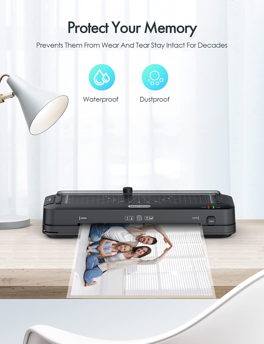 SINOPUREN 9-Inch Thermal Laminator Machine, 3-in-1 Laminator with Built-in Paper Trimmer, Hole Punch & Corner Rounder, 10 Laminating Pouches, Fast 3-Min Warm-Up, Jam-Free for Home, Office, School