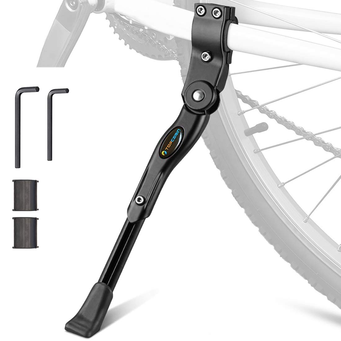 TOPCABIN Bike Kickstand Adjustable Aluminium Alloy Bicycle Kickstand Bike Side Kickstand Fit for 22" 24" 26" 28" Mountain Bike Road Bike/BMX/MTB (Black for 22-24-26-27-28 inch bike)