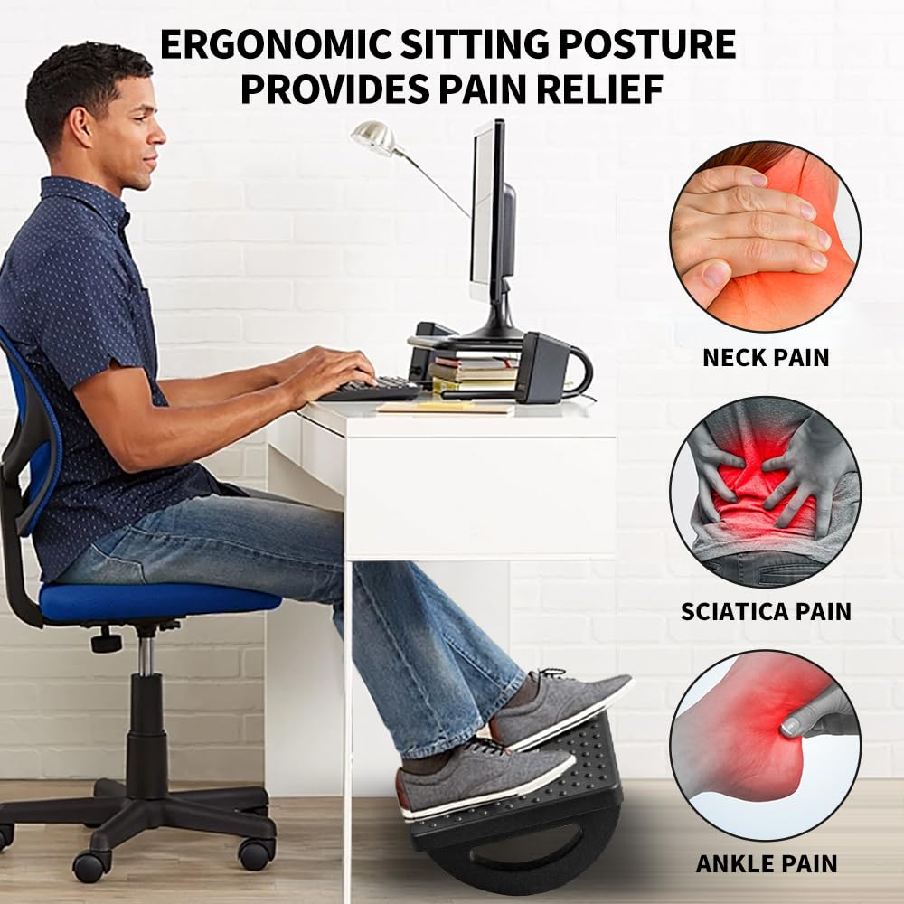 CasaZenith Foot Rest for Under Desk at Work - Ergonomic Foot Stools for Under Office Desk - Rocking Footrest with Roller Massager - Leg Rest for Chair, Computer Gaming - Promote Leg Circulation