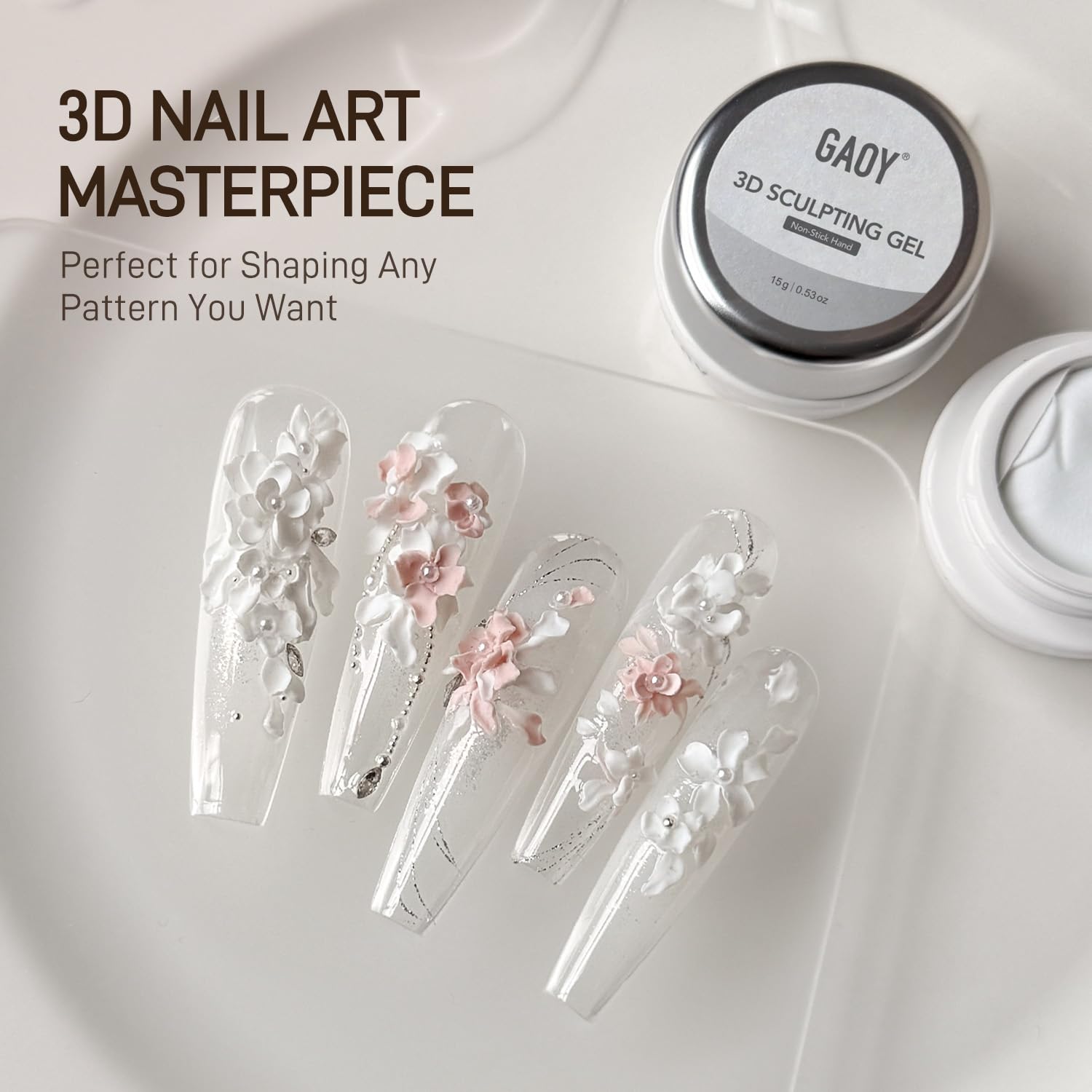 GAOY White 3D Sculpting Gel for Nail Art, 15g Solid Nail Gel Non-Sticky Hard for Carving Molding and Building
