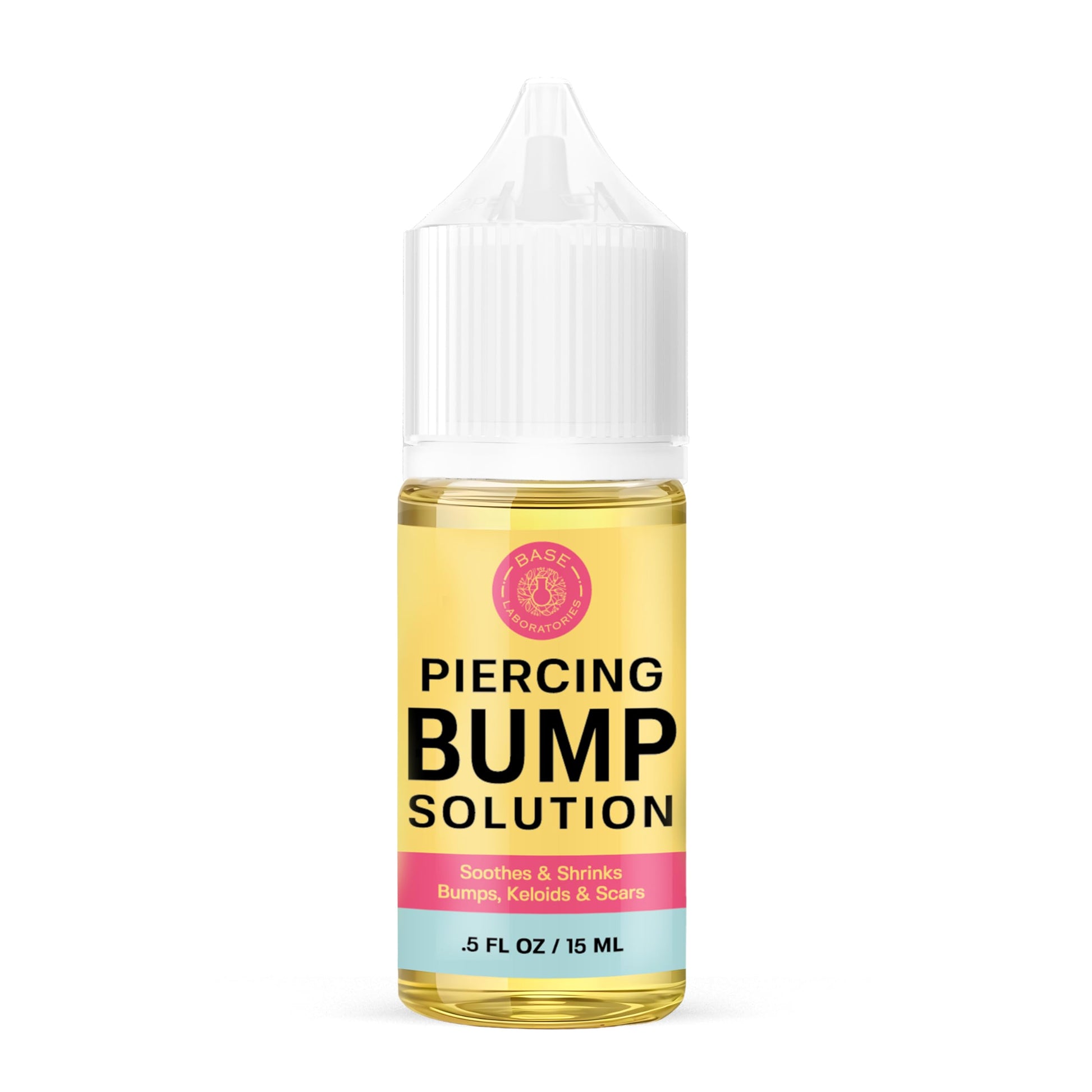 BASE LABORATORIES Piercing Bump Solution & Keloid Bump Removal | Soothing Piercing Aftercare for Piercing Bumps & Keloid Scar Removal | Ear & Nose Keloid Bumps Piercing Aftercare Solution Oil | 0.5 oz
