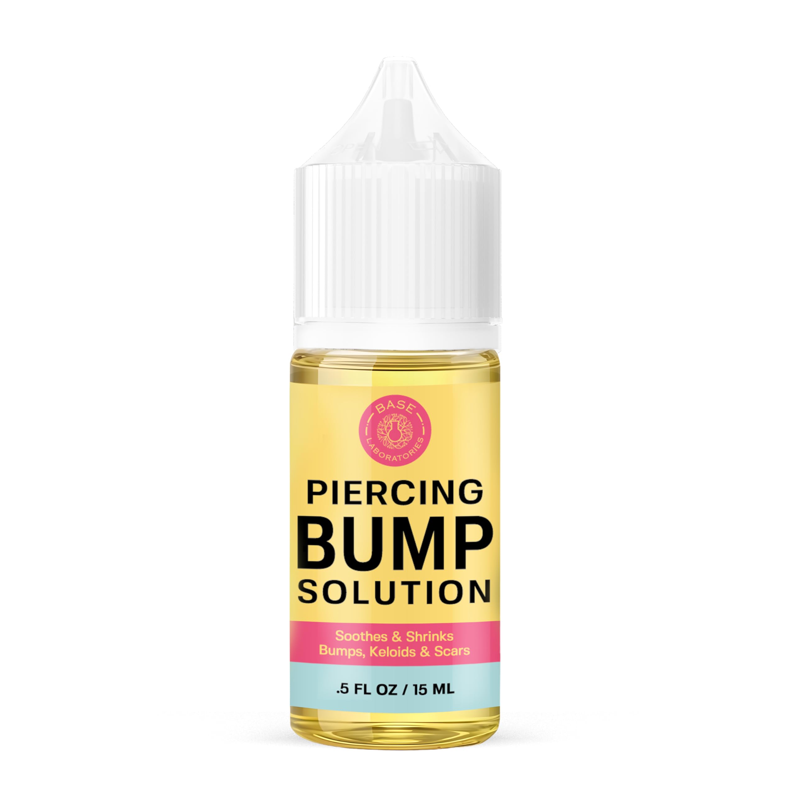 BASE LABORATORIES Piercing Bump Solution & Keloid Bump Removal | Soothing Piercing Aftercare for Piercing Bumps & Keloid Scar Removal | Ear & Nose Keloid Bumps Piercing Aftercare Solution Oil | 0.5 oz