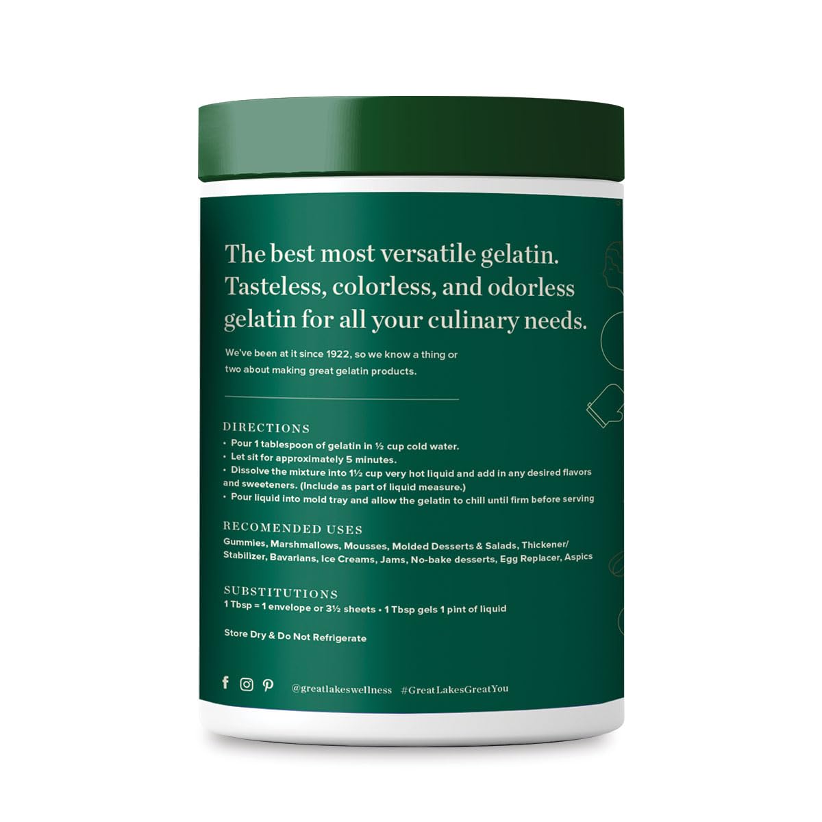 Great Lakes Wellness Beef Gelatin Powder for Culinary Needs - Perfect for Gummies, Marshmallows, Desserts and more - Unflavored - Grass-Fed, Kosher, Keto, Non-GMO 16 oz
