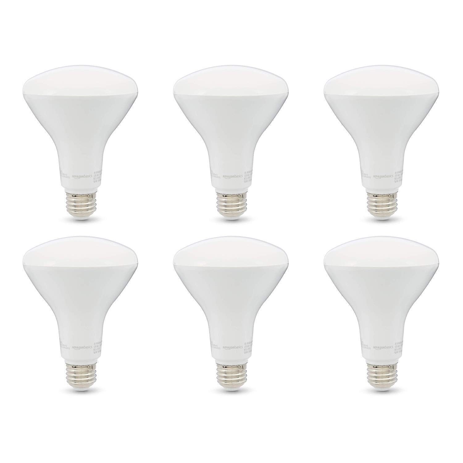 Amazon Basics BR30 LED Light Bulbs, Energy Efficient, Dimmable, E26 Standard Base, 65 Watt Equivalent, 11W, 10,000 Hour Lifetime, Soft White 2700K, 6-Pack of Bulbs