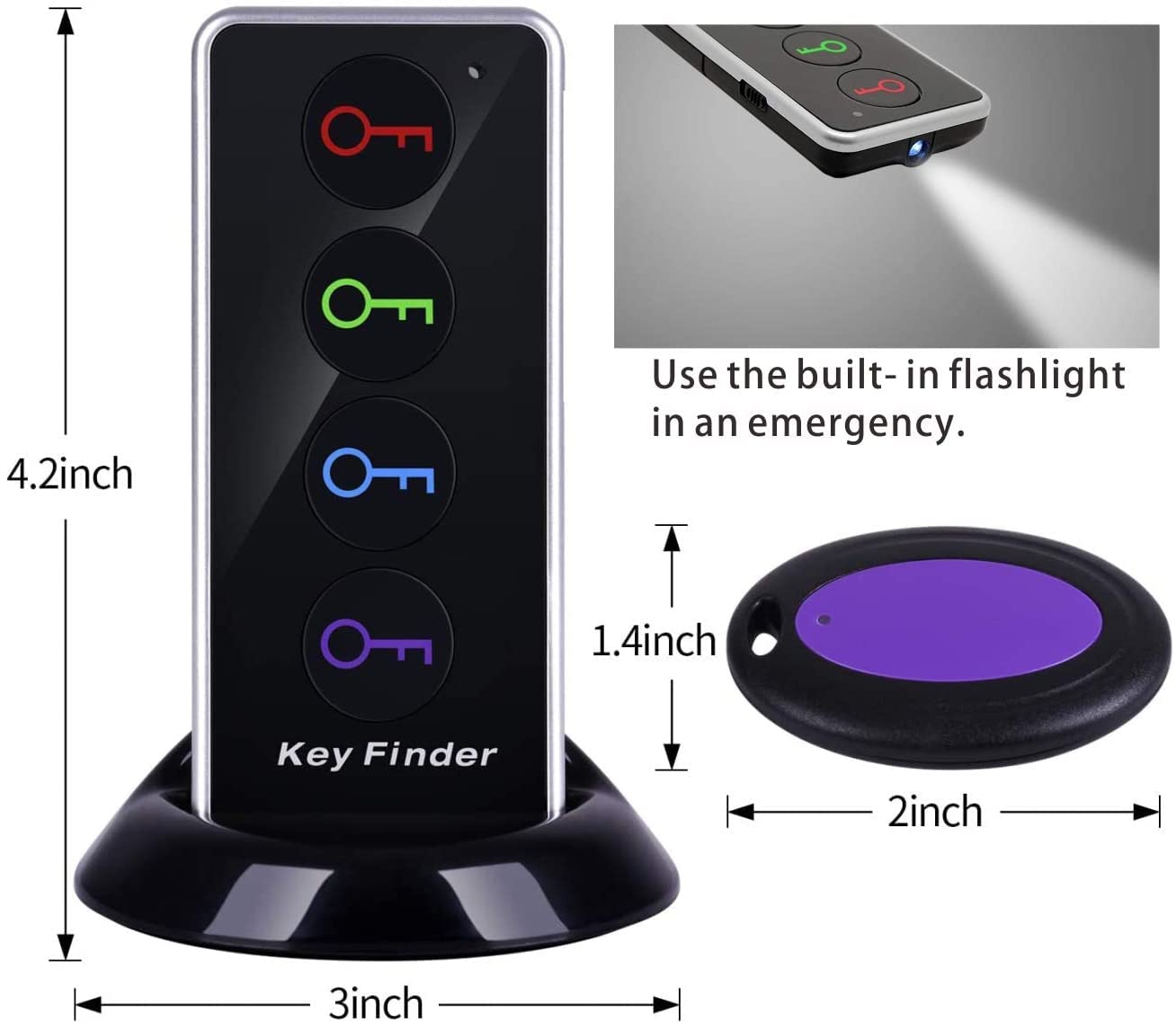 Reyke Key Finder, 80dB+ RF Item Locator Tags with 131ft. Working Range, Wireless Remote Tracker for Wallet, Phone, Glasses, Pet, 1 RF Transmitter & 4 Receivers