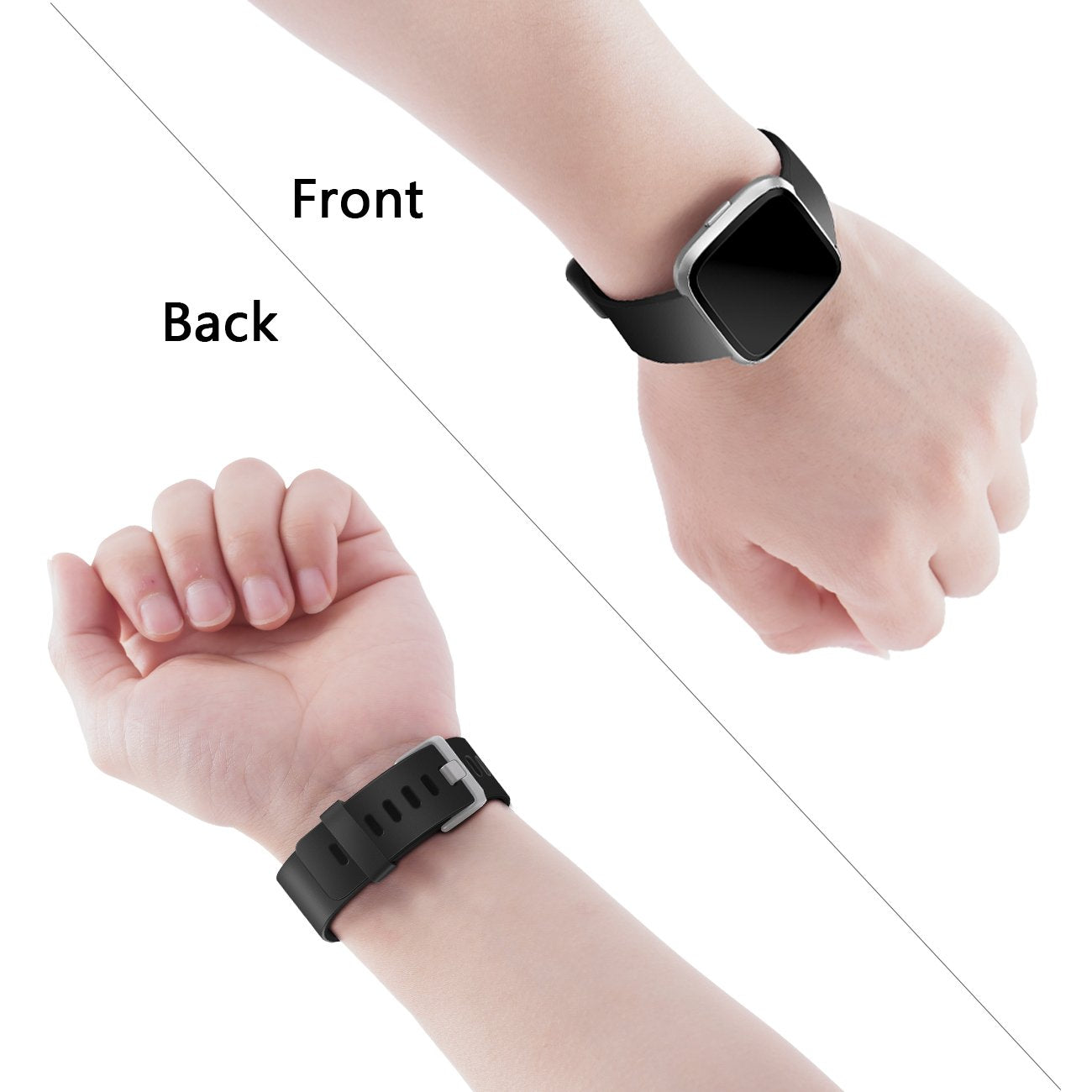 Wepro Band Compatible with Fitbit Versa 2 Bands for Women Men, Soft Band Compatible with Fitbit Versa Bands, Sport Waterproof Breathable Replacement Wristband Strap for Versa Lite, Large, Black, 1 Pack
