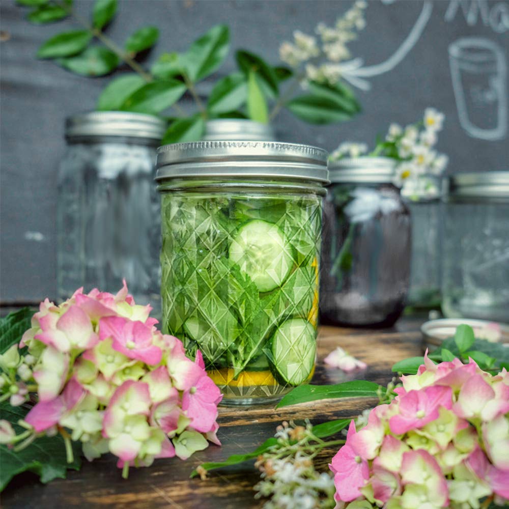 SKOCHE Mason Jars 8 oz 24 Pack Half Pint Canning Jars with Regular Airtight Lids and Bands, Small 8oz Glass Jars with Lids, Ideal for Fermenting, Pickling, DIY Decors, Fruit Preserves, Jam, Jelly