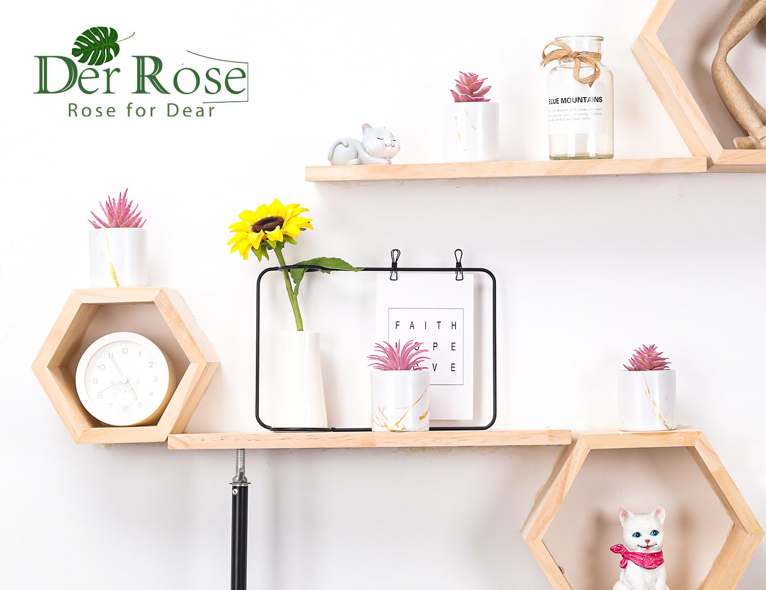 Der Rose 4 Packs Fake Succulents Plants Artificial Indoor for Pink Room Bathroom Decor Office Desk Accessories for Women