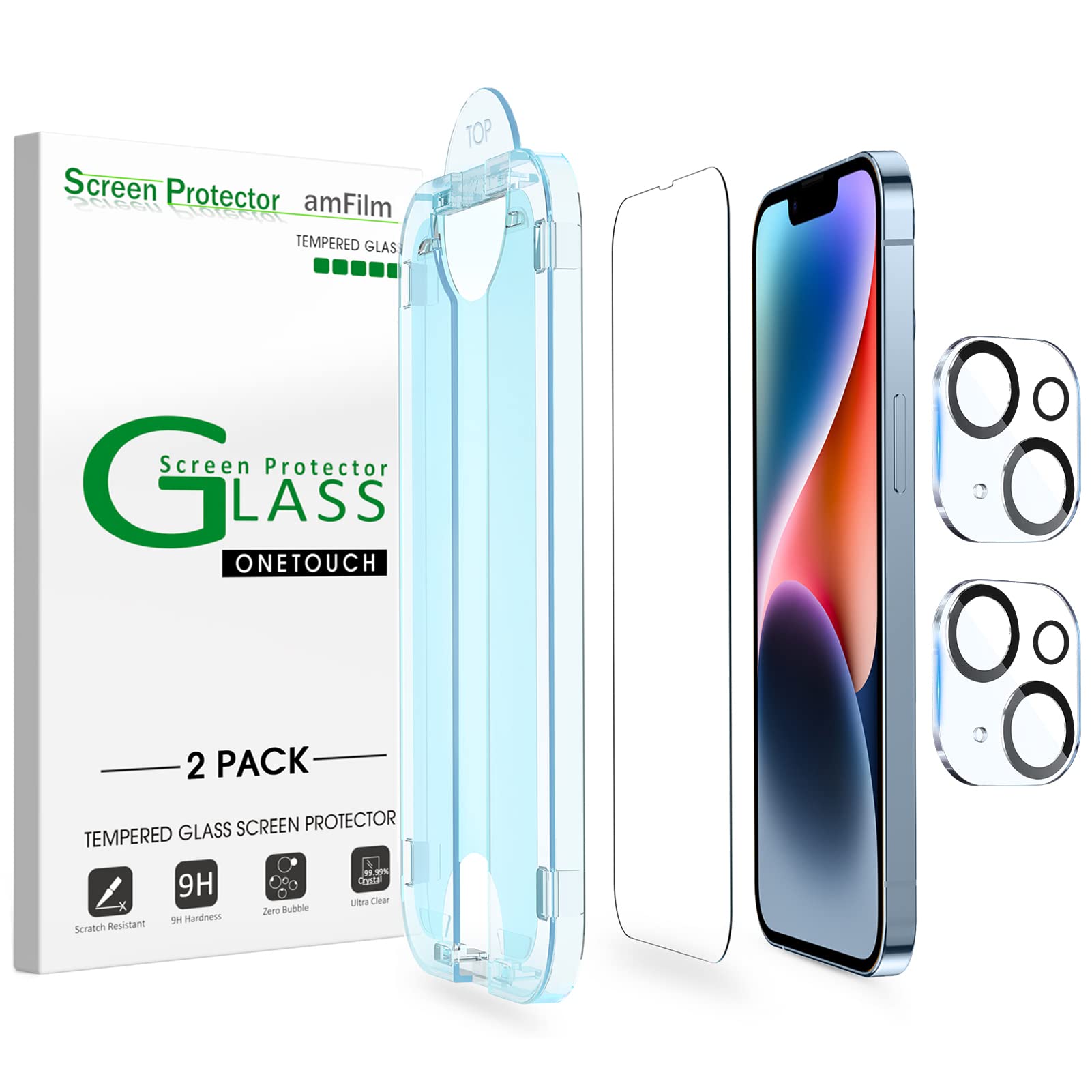 amFiIm Tempered Glass Screen Protector + Camera Lens Protector for iPhone 13 Pro Max 6.7", Easy OneTouch Installation, Auto-alignment, Bubble Free Case Friendly, Anti-Scratch