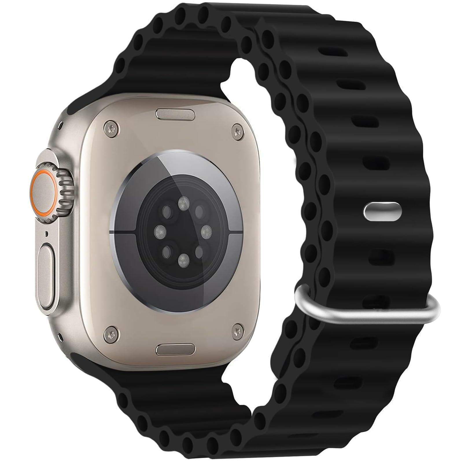 Ocean Silicone Sport Band - Compatible with Apple Watch Ultra 2/Ultra Band 49mm 46mm 45mm 44mm Men Women, Breathable Soft Waterproof Strap for iWatch Ultra 2, iWatch Ultra Series 10 SE/9/8/7/6/5