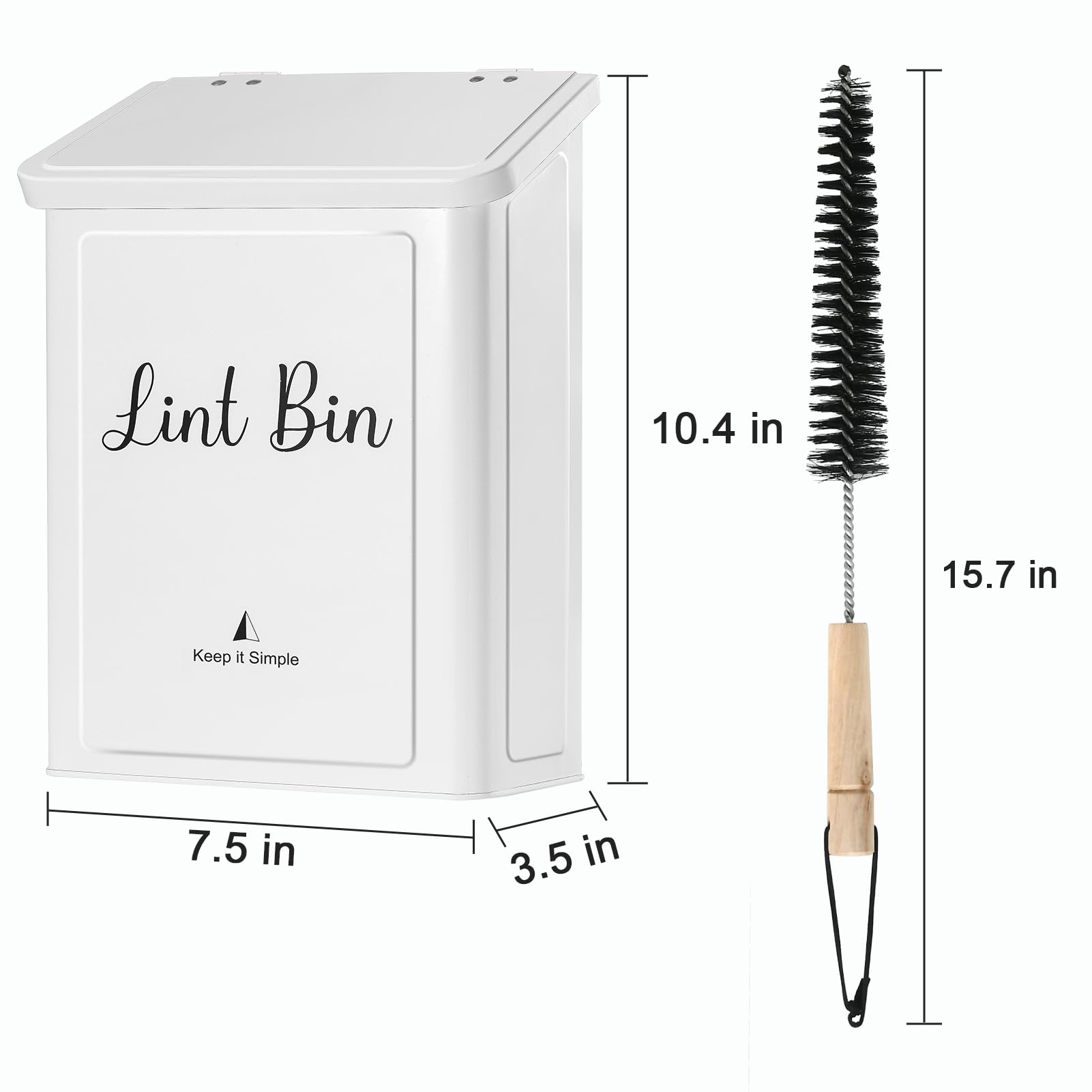 SUBEKYU Magnetic Lint Bin for Laundry Room, Wall Mounted Metal Lint Box Holder Trash Can with Lid for Dryer,Lint Basket for Laundry Room Organization,White