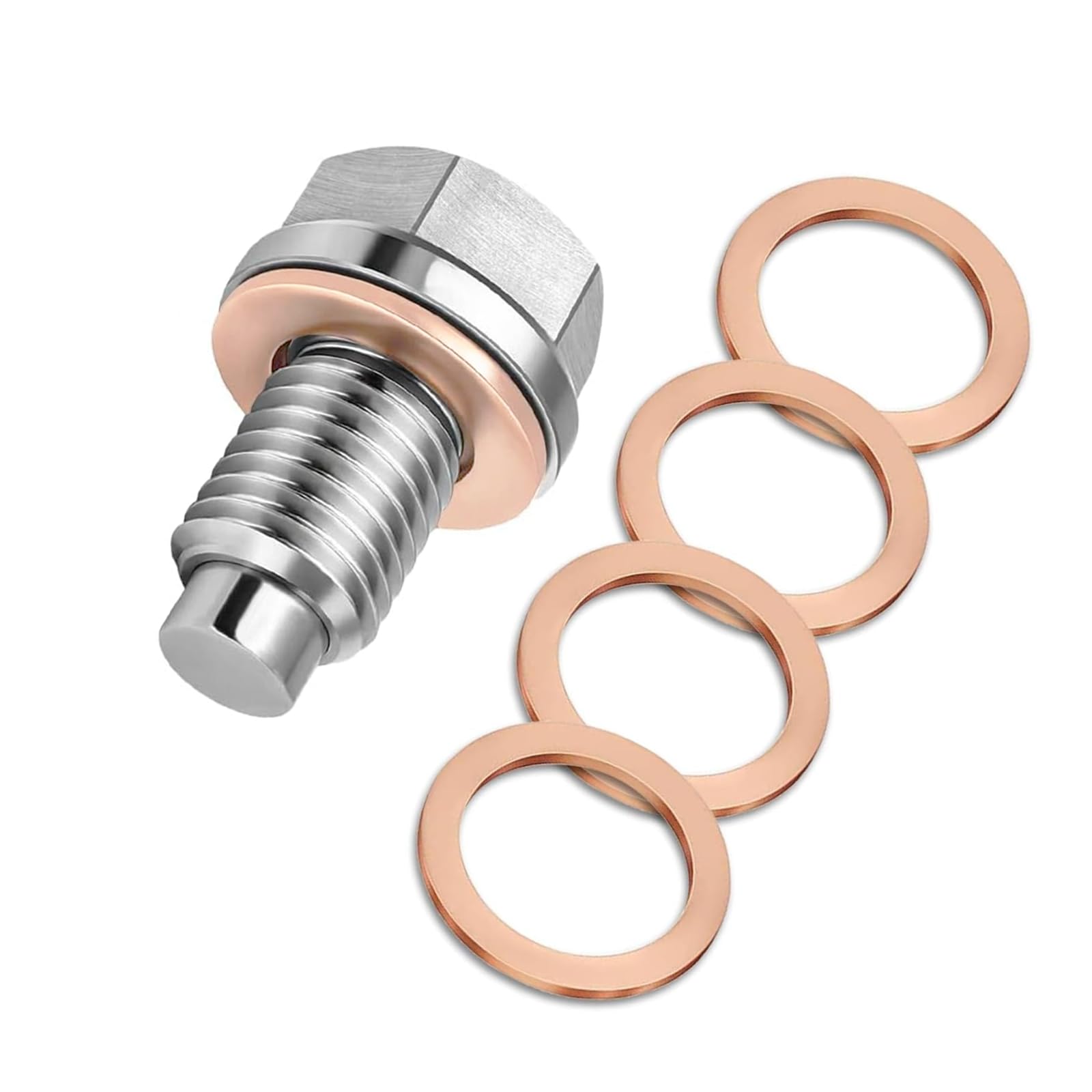 M14x1.5 Magnetic Oil Drain Plug, Magnetic Stainless Steel Oil Pan Drain Nut Bolt with 5PCS Copper Crush Washer Anti Leakage, Universal Leak-proof Replacement,Fits Most Cars,Motorcycles,Boats