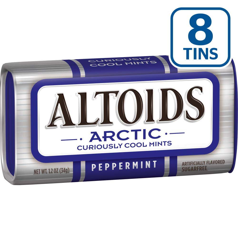 ALTOIDS Arctic Peppermint Breath Mints - Altoids Hard Candy Bulk, Sugar Free Mints 1.2 oz Tin, Pack of 8