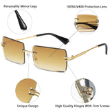 aisswzber Fashion Rimless Rectangle Sunglasses for Women Men Square Glasses Ultralight UV400 Eyewear Unisex 9031