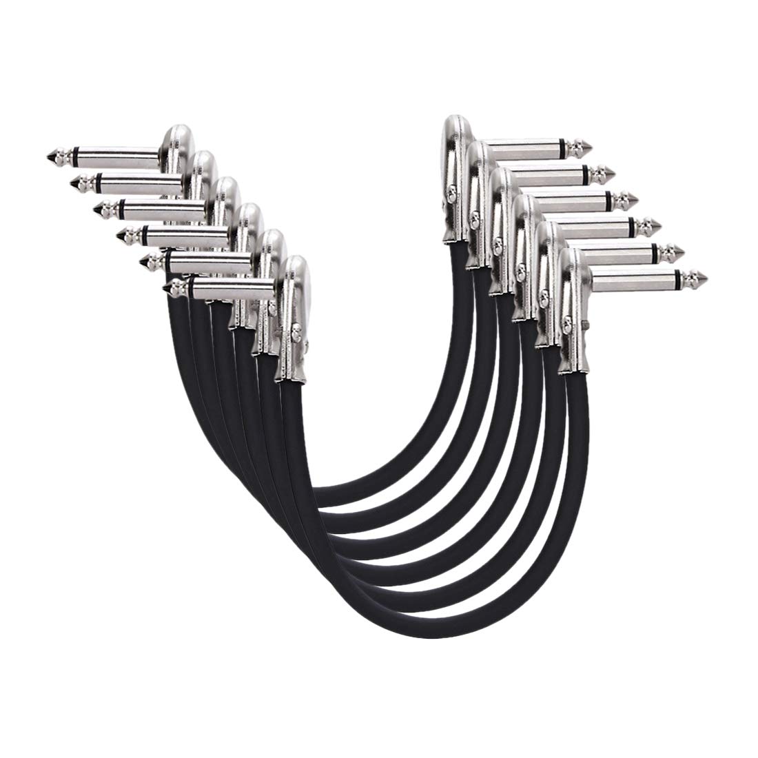 Amazon Basics 1/4 Inch Guitar Patch Auxiliary Cable, 6 in, 6-Pack, Black