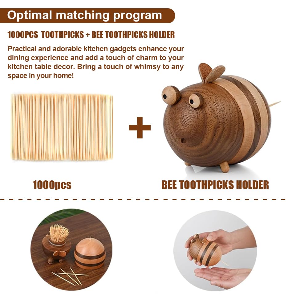 Damuzhi 1000 Count Bamboo Toothpicks Barbecue, Fruits And Teeth Cleaning - Round Double-Pointed Wooden Toothpicks, For Appetizers,Olives