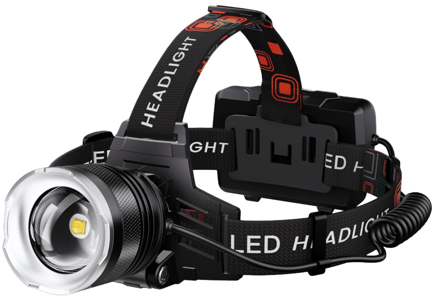 AMAKER LED Headlamp Rechargeable, 9000mAh Long Battery Head Lamp with 5 Modes, IPX7 Waterproof USB Rechargeable Headlight, Zoomable Headlamp for Adults, 90 degrees Adjustable for Camping Hunting Climbing