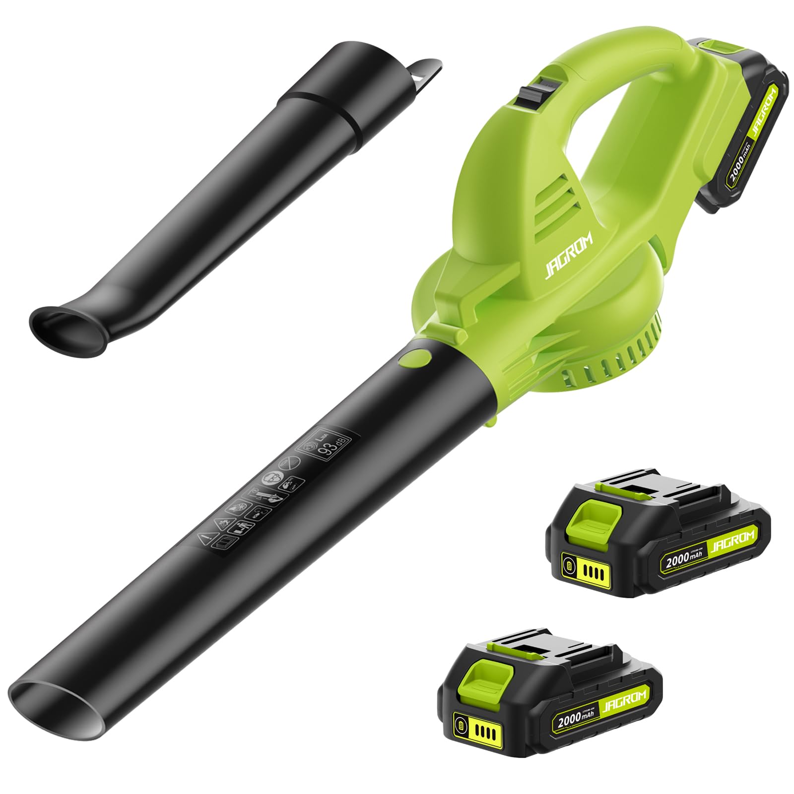 Leaf Blower Cordless with 2 Battery and Charger, 130MPH 180CFM High Speed Leaf Blower with 2 Tubes, 20V Electric Leaf Cleaner, Lightweight Handheld Small Blower for Patio, Garden, House, Depot, Green