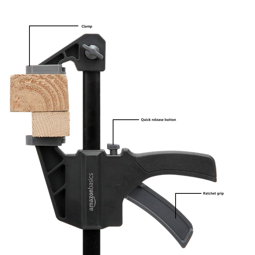 Amazon Basics 6-Piece Trigger Clamp Set, 2 Pack of 4-inch, 4 Pack of 6-inch, Black/Grey