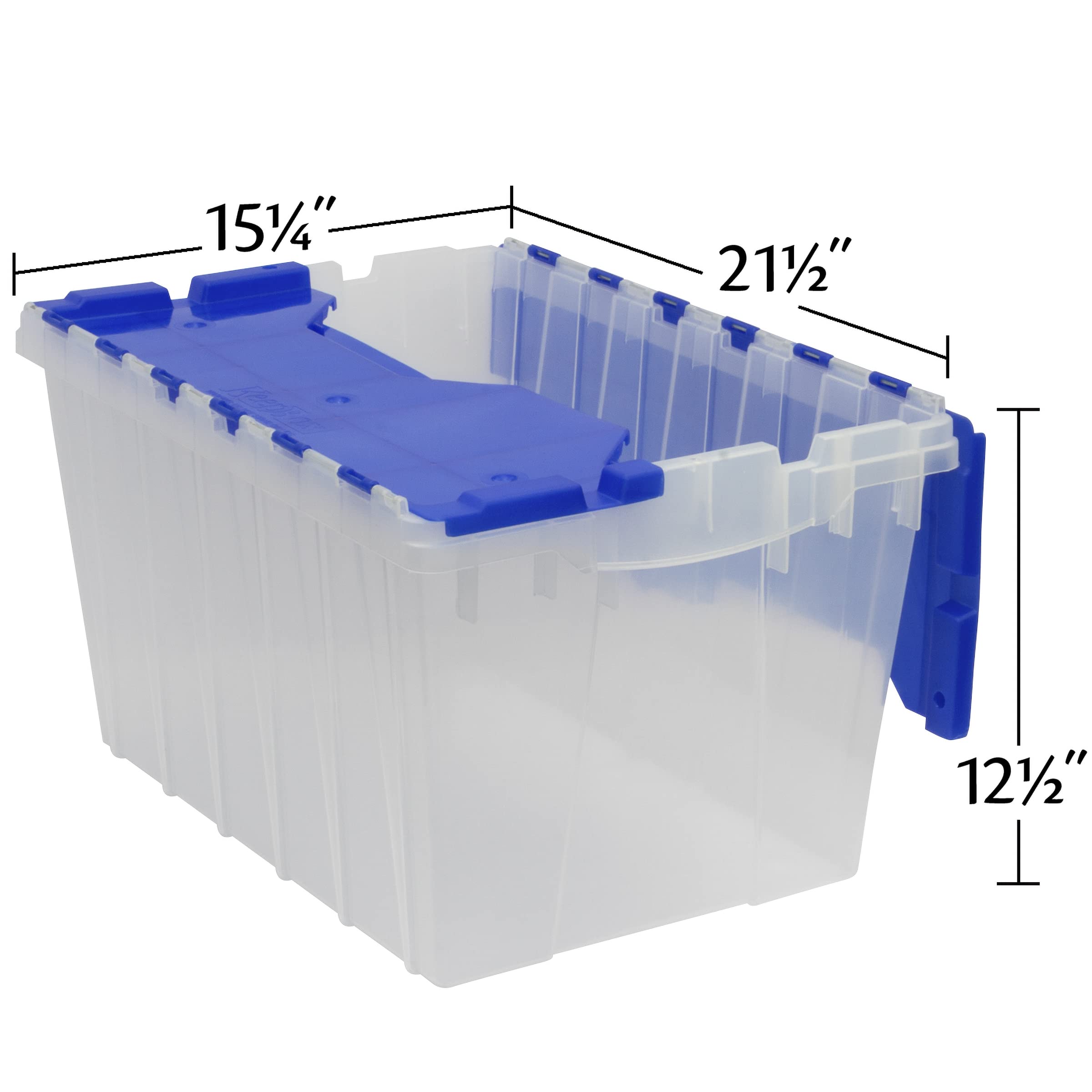 Akro-Mils KeepBox 12 Gallon Storage Container, Nesting and Stackable Plastic Storage Box with Lid Attached, Clear Tote for Garages, Closets, and Moving, 21-1/2" x 15" x 12-1/2", Clear/Blue