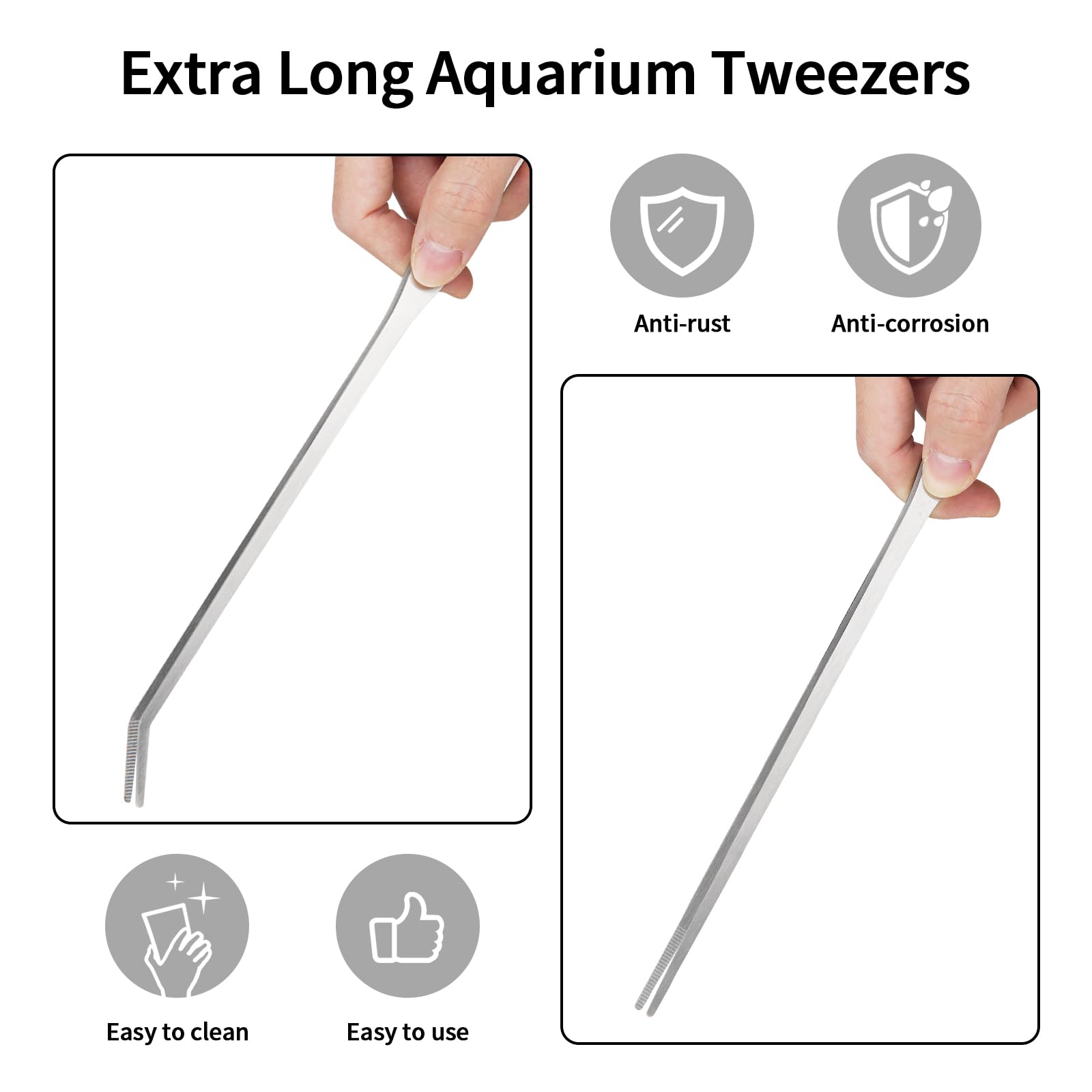 Fri4Free 2PCS Long Aquarium Tweezers - 10.6" Straight and Curved Tweezers, Stainless Steel Reptile Feeding tongs, Terrarium Aquascape Tools Feeder for Lizards, Bearded Dragon Snake Tank Accessories