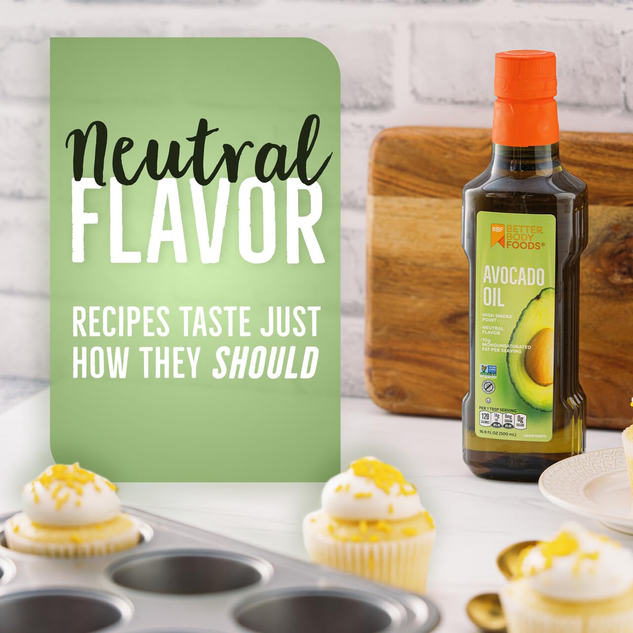 BetterBody Foods Refined Avocado Oil, Non-GMO Cooking Oil, Kosher, Keto and Paleo Diet Friendly, Frying, Baking, Avocado Oil, 500 mL, 16.9 Fl Oz