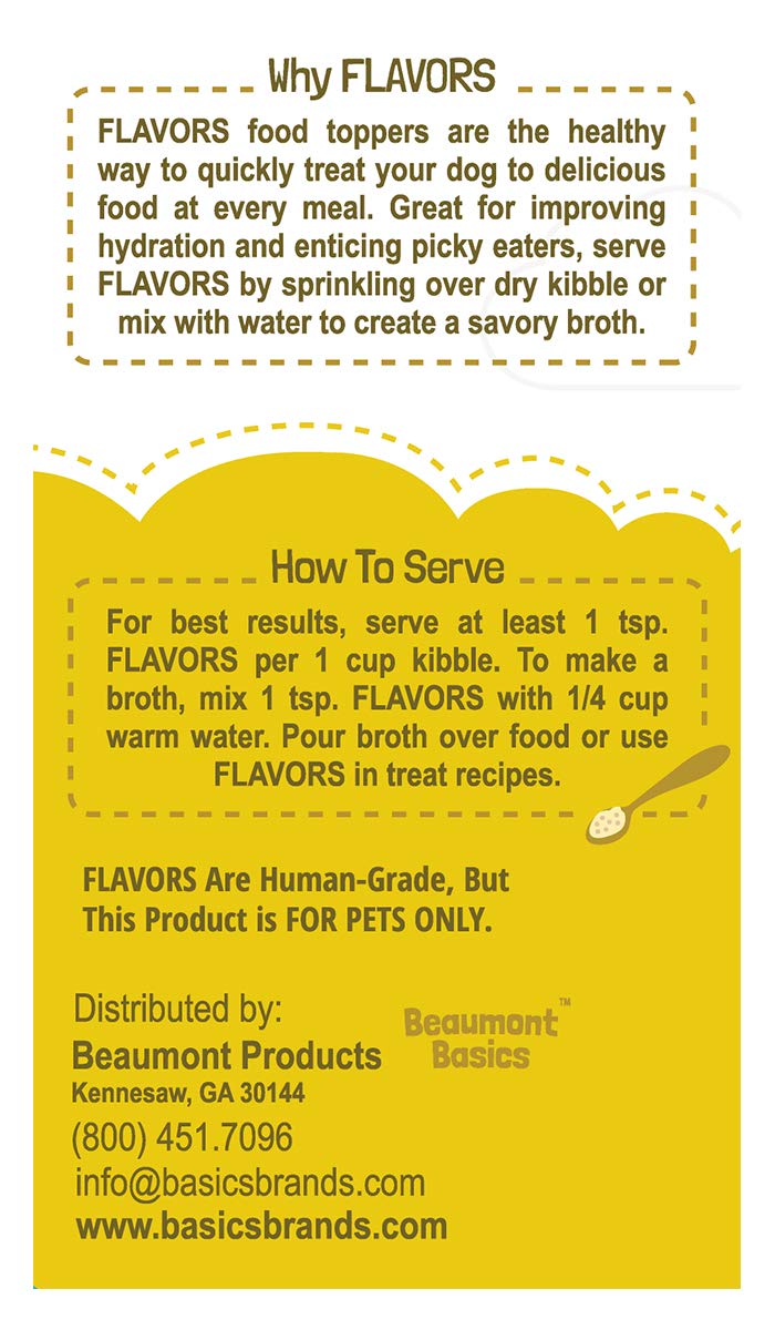 BEAUMONT BASICS Flavors Food Topper and Gravy for Dogs - Chicken Recipe with Bone Broth, 3.1 oz. - Natural, Grain Free - Perfect Kibble Seasoning Treat Mix for Picky Dog or Puppy