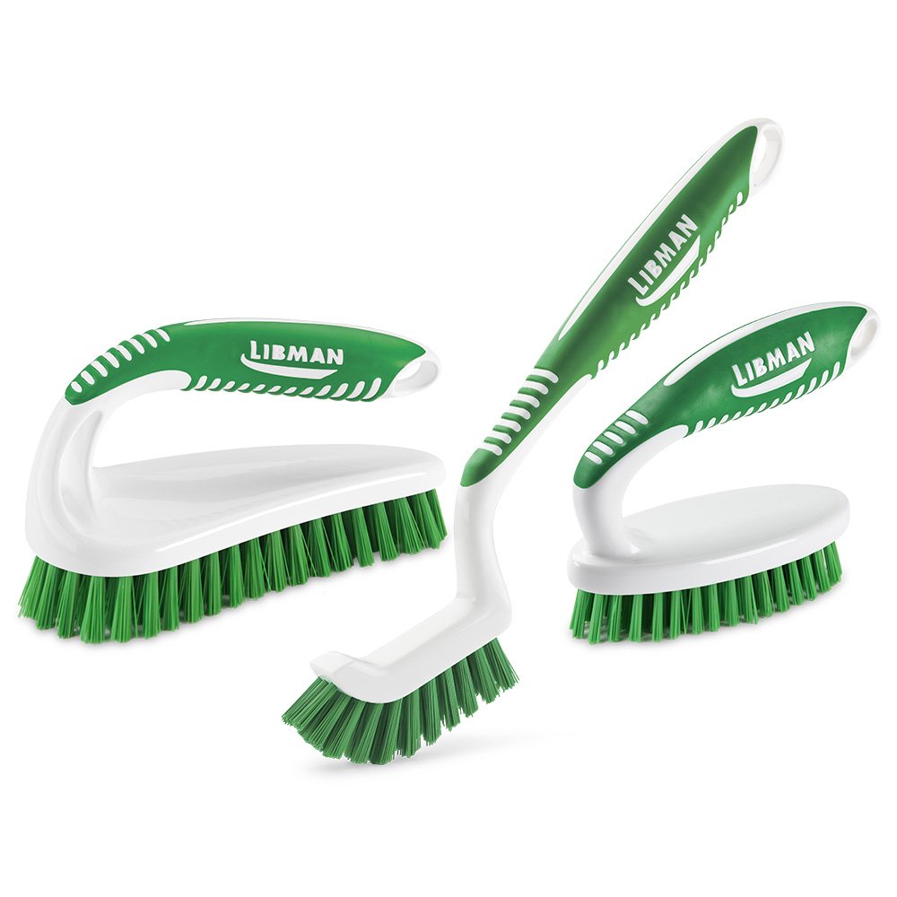 Libman Scrub Brush Kit Three Different Durable Brushes for Grout, Tile, Bathroom, Kitchen. Easy to Handle, Strong Fibers for Tough Messes Family Made in the USA, Unisex Lot 2406