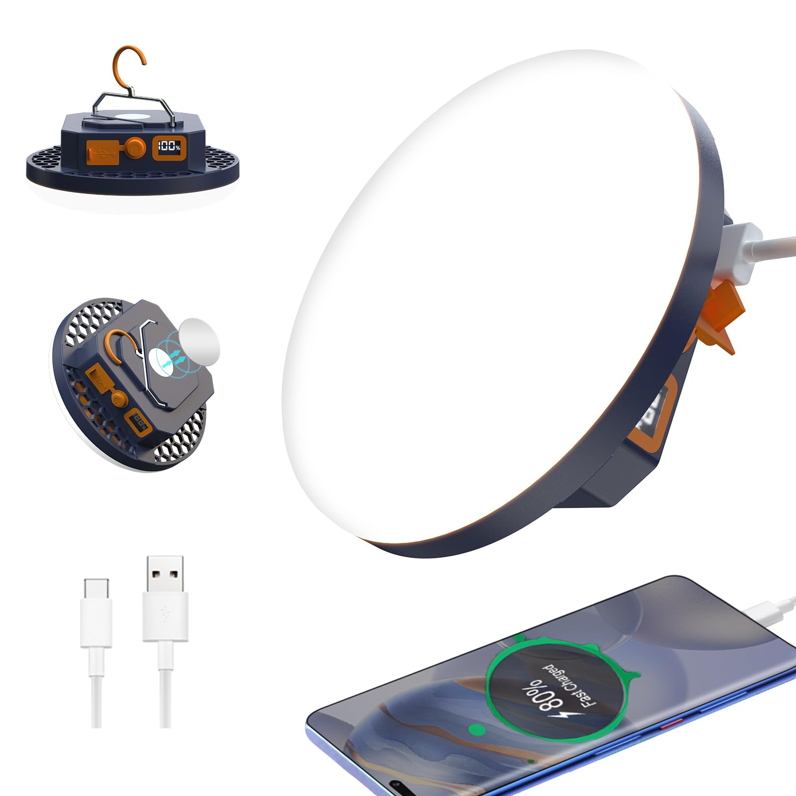 IODOO 10000mAh 4000LM Taschenlampe Tragbare LED-Campinglaterne Wiederaufladbare Leuchte 30W mit digitaler Leistungsanzeige und Magnet, IPX5 Wasserdichte Zeltleuchten Notlicht bei Stromausfall