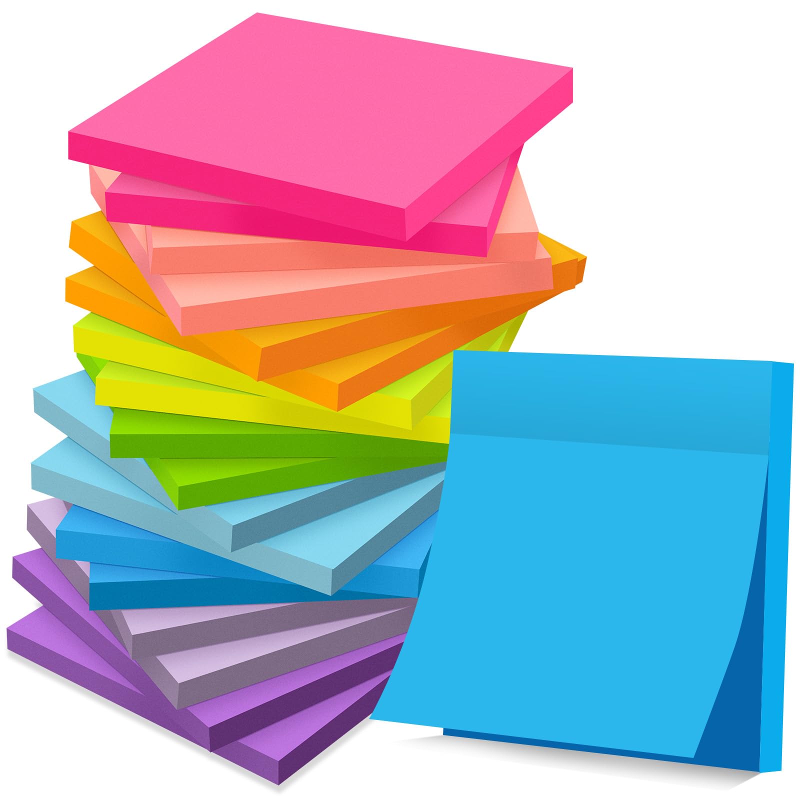 YEECOK Sticky Notes 3x3 in, 12 Pads, Bright Colors Self-Stick Note Pads, Sticky Pads Aesthetic, Super Sticking Power, Colorful Sticky Notes Bulk