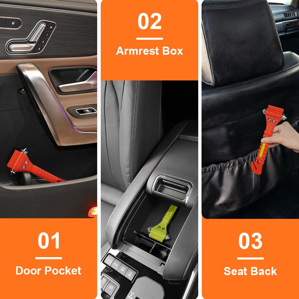 SINSEN Car Safety Hammer Set of 2 Emergency Escape Tool Auto Car Window Glass Hammer Breaker and Seat Belt Cutter Escape 2-in-1 for Family Rescue & Auto Emergency Escape Tools