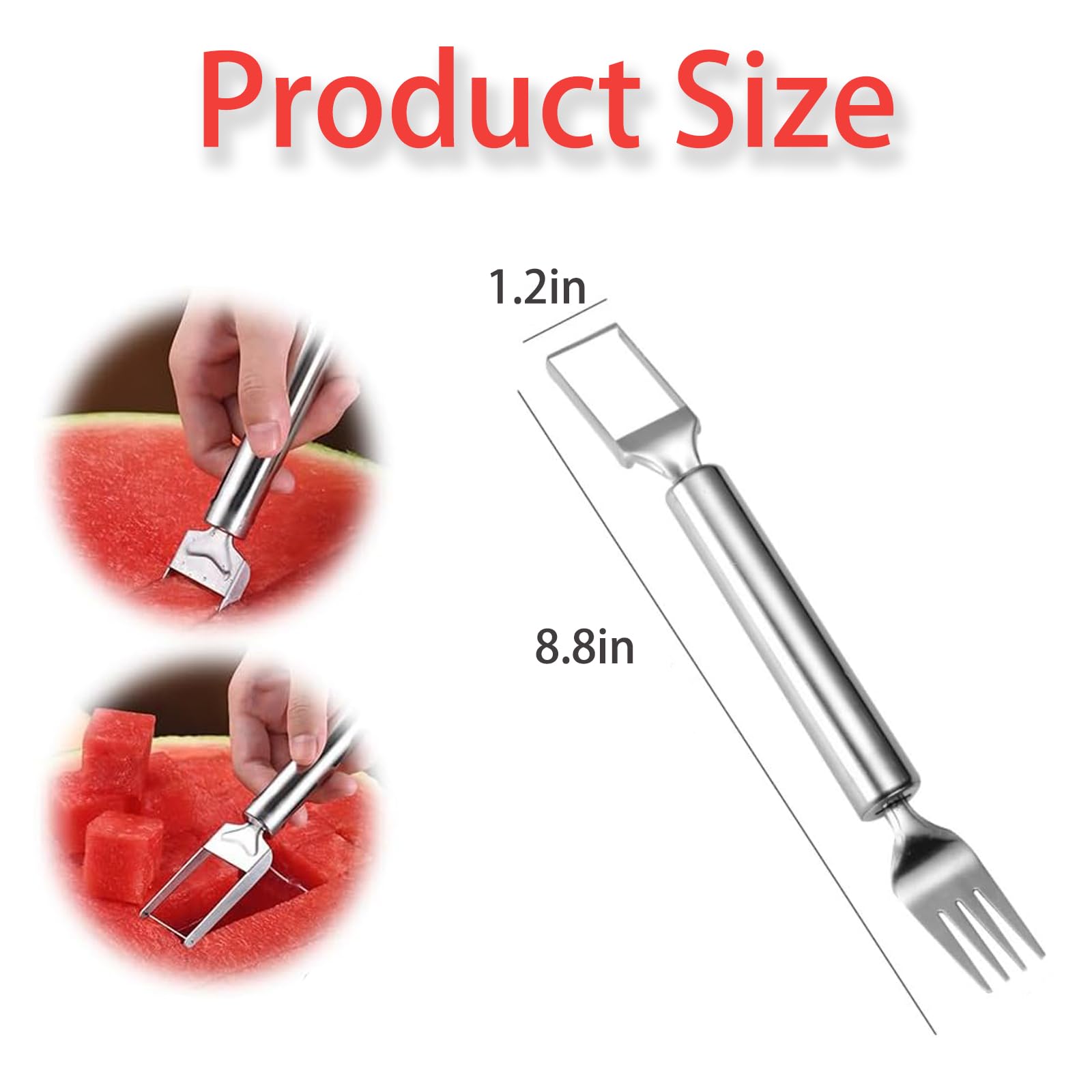 2-in-1 Stainless Steel Fruit Cutter, Watermelon Cutter, Stainless Steel Watermelon Fork Slicer, Watermelon Cutter Slicer Tool Fruit Forks Slicer Knife Kitchen Gadgets for Family Parties Camping (B)