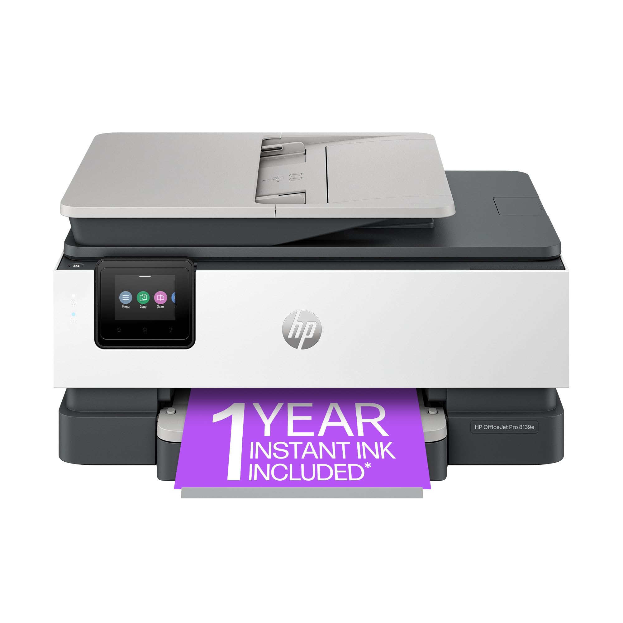 طابعة HP OfficeJet Pro 8139e اللاسلكية النافثة للحبر بالألوان متعددة الإمكانات، للطباعة والمسح الضوئي والنسخ والفاكس، ووحدة تغذية المستندات التلقائية (ADF)، والطباعة على الوجهين، الأفضل للمكاتب المنزلية، تتضمن تجربة Instant Ink لمدة عام واحد