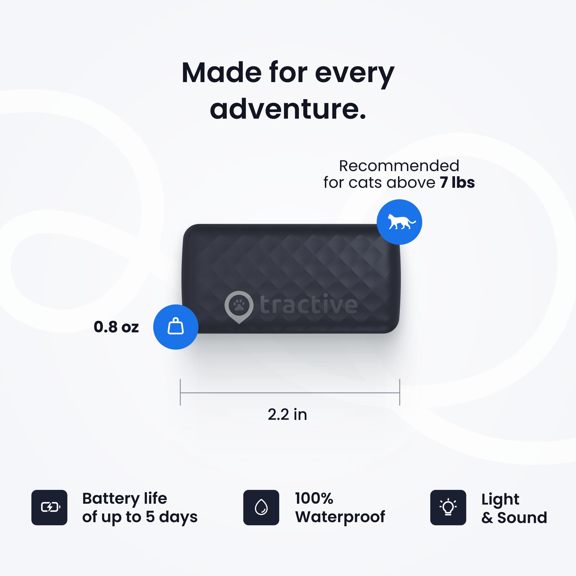Tractive Smart Cat GPS Tracker | Real-Time Location & Wellness Monitoring for Cats 6.5 lbs+ | Territory & Location History | Up to 5-Day Battery | Breakaway Collar Included (Dark Blue)