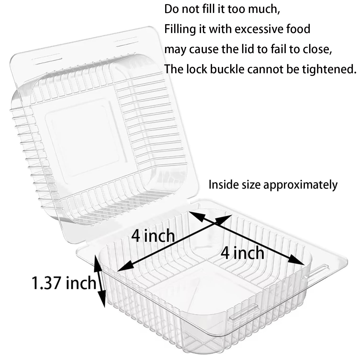 50 Count Clear Plastic Hinged Take Out Containers Clamshell Takeout Tray Food Clamshell Containers Outside Diameter for Dessert, Snacksetc, Cakes Slice, Cookies, Salads