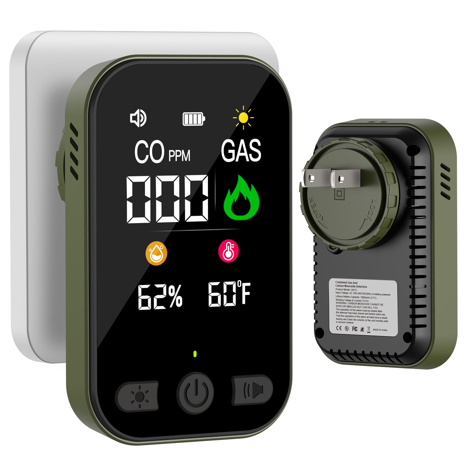 CSCL Natural Gas Detector & Carbon Monoxide Detectors, 4-IN-1 Portable Carbon Monoxide Detector Plug in & Battery Backup with Temperature Humidity, CO Detector & Gas Leak Detector for Travel, Home, RV