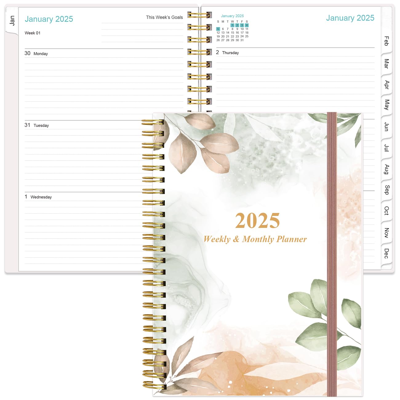 2025 Planner - A5 Weekly & Monthly Planner & Journal to Track Goals, January 2025 - December 2025, Medium 5.8" x 8.5", Rose