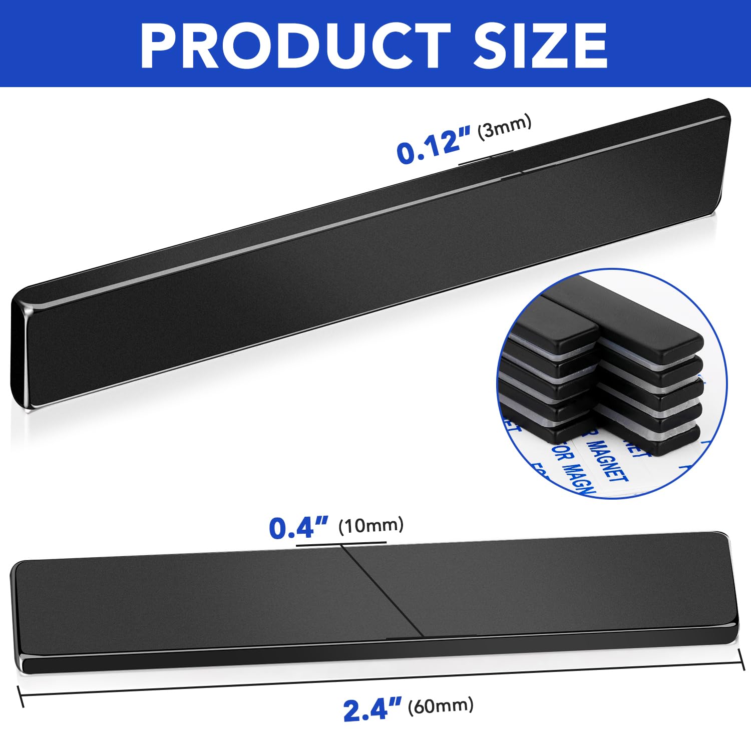 MIKEDE Neodymium Magnets, 5 Pack Black Super Strong Magnets Bar, Waterproof Heavy Duty Magnet with Adhesive Backing, Rare Earth Small Magnet Strips for Fridge, DIY, Craft, Science - 60x10x3 mm